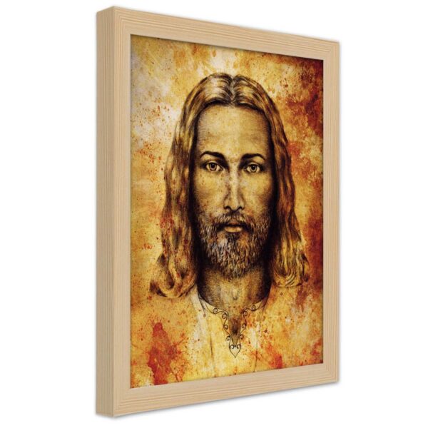 Plakat w ramie naturalnej, Całun Turyński twarz Jezusa Chrystusa