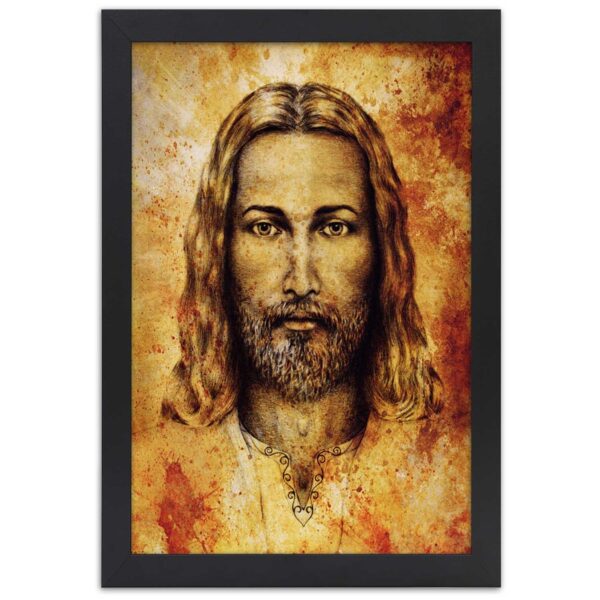 Plakat w ramie czarnej, Całun Turyński twarz Jezusa Chrystusa